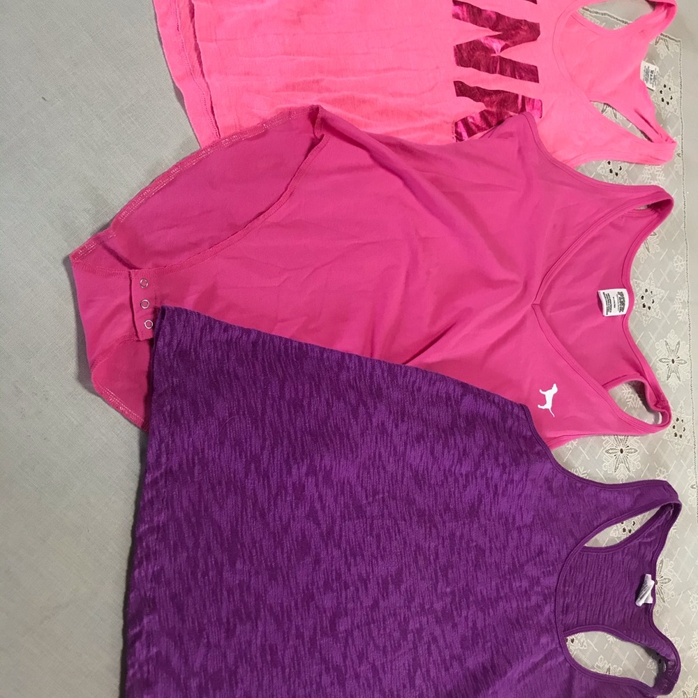 Lot Of 3 Tank Tops Purple, pink V-neck Body Suit